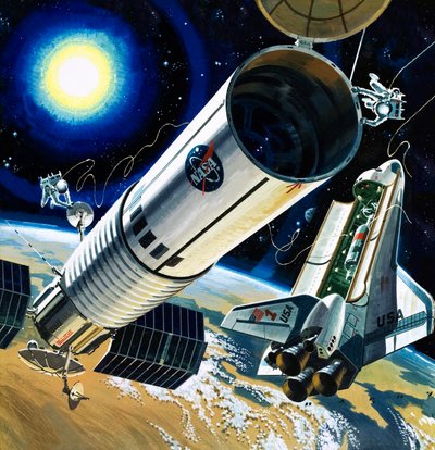 Niet-geïdentificeerde scène van spaceshuttle door Wilf (20th century) Hardy