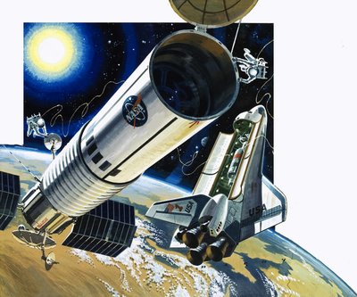 Niet-geïdentificeerde scène van spaceshuttle door Wilf (20th century) Hardy