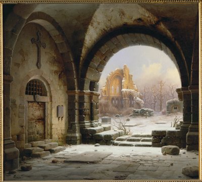 Ruïnes van de abdij van Heisterbach, Rijnland ... (schilderij op doek) door Wilhehm Steuerwaldt