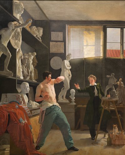 Een Beeldhouwer in zijn Atelier Werkend naar het Leven door Wilhelm Bendz