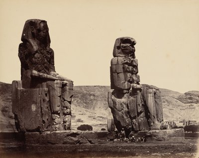 Kolossen van Memnon bij Thebe, ca. 1859 (foto) door Wilhelm Hammerschmidt
