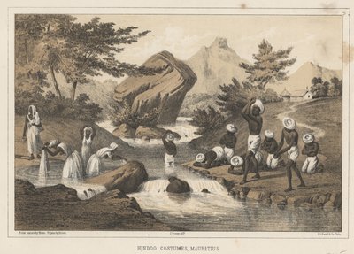 Hindoe kostuums, Mauritius, 1855 door Wilhelm Joseph Heine