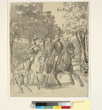 Caroline Mathilde en Struensee te paard bij Hørsholm door Wilhelm Marstrand