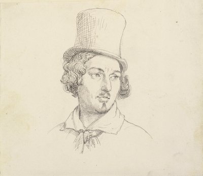 Hoofd van een man met hoge hoed door Wilhelm Marstrand