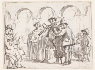 De muzikant op het Marcusplein, Venetië door Wilhelm Marstrand