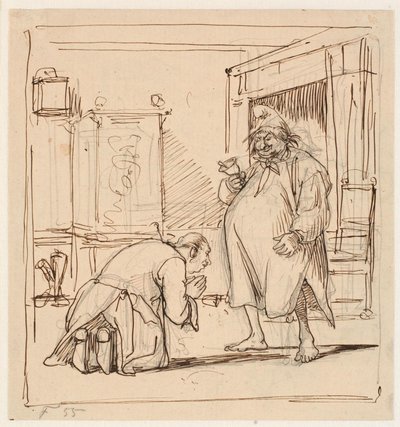 Peder Paars 1e boek 4e zang. Per Degn bang voor de schout door Wilhelm Marstrand