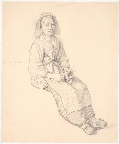 Zittende Zweedse vrouw met breiwerk door Wilhelm Marstrand
