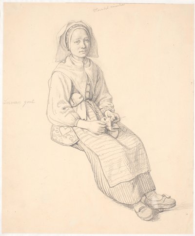 Zittende Zweedse vrouw met breiwerk door Wilhelm Marstrand