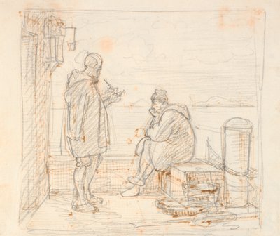 Twee Italianen op een pier bij de zee door Wilhelm Marstrand