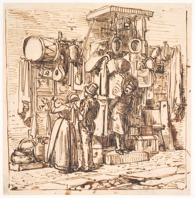 Buiten een rommelwinkel door Wilhelm Marstrand