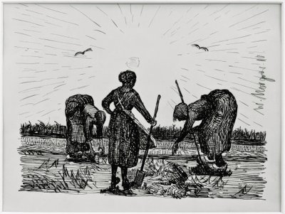 Drie vrouwen in het veld door Wilhelm Morgner