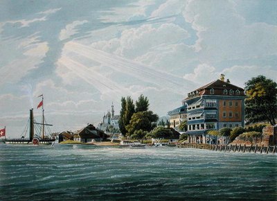 Bellevue Hotel en Pension aan het Meer van Thun, gegraveerd door Bodmer door Wilhelm Ulrich Oppermann