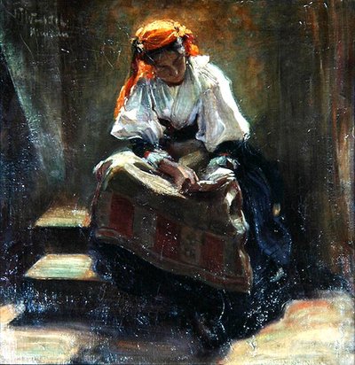 Meisje met een Boek, ca. 1900 door Wilhelm Wachtel