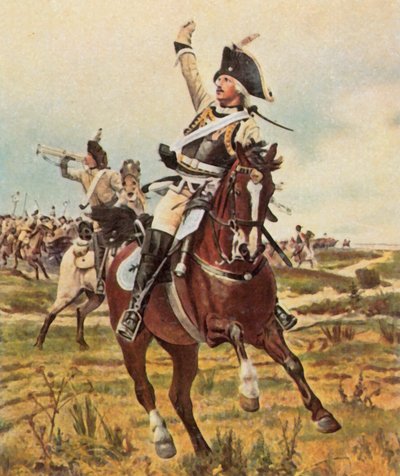 Generaal Seydlitz geeft het signaal om aan te vallen bij Rossbach, 5 november 1757 (vergrote kleurenlitho) door Wilhelm Werner Schuch