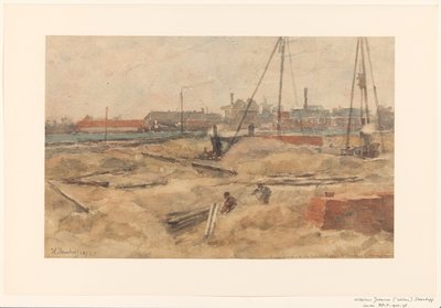 Bouwterrein bij het Wilhelmina Gasthuis door Wilhelmus Johannes Steenhoff