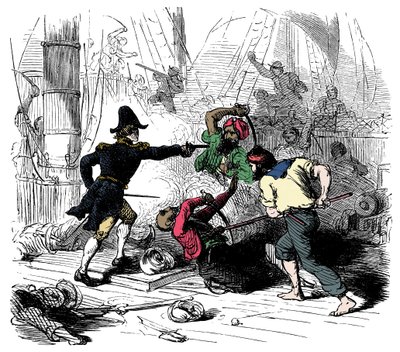 Vechtende Algerijnse piraten Gravure uit 