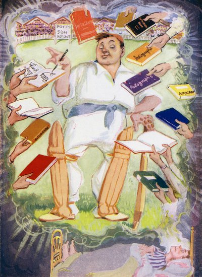 De droom van Potts Minor voor de schoolcricketwedstrijd (kleur litho) door Will Dyson