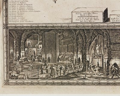 De zoutmijnen van Wieliczka bij Krakau produceerden ruwweg een derde van het inkomen van de Poolse koningen ... (gravure) door Willem (c.1597-1660) Hondius