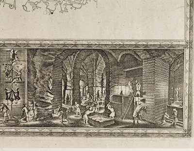 De zoutmijnen van Wieliczka bij Krakau produceerden ruwweg een derde van het inkomen van de Poolse koningen ... (gravure) door Willem (c.1597-1660) Hondius