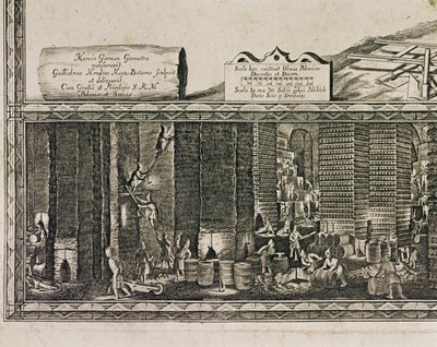 De zoutmijnen van Wieliczka bij Krakau produceerden ruwweg een derde van het inkomen van de Poolse koningen ... (gravure) door Willem (c.1597-1660) Hondius