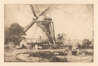 Molen bij Den Haag door Willem Adrianus Grondhout (signed by artist)