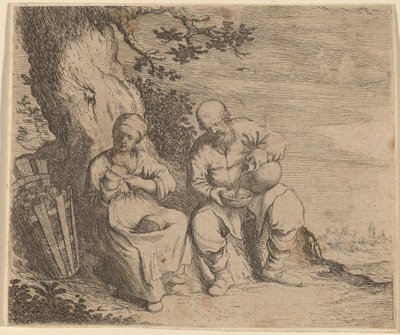 Boerenpaar Zittend onder een Boom door Willem Basse