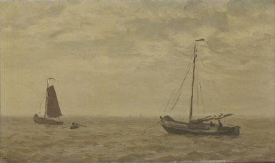 Zeegezicht met vissersschuiten door Willem Bastiaan Tholen
