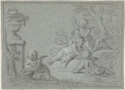 Putti in een landschap met een vaas door Willem Bilderdijk