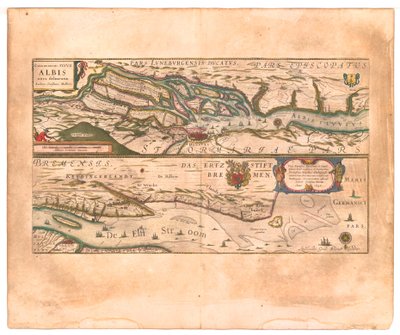 Celeberrimi Fluvii Albis nova delineatio (De beroemde rivier de Elbe is nieuw afgelijnd). door Willem Blaeu