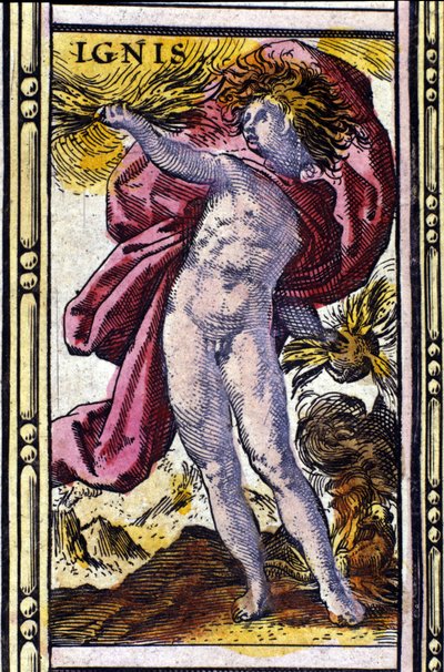Vuur, een van de vier elementen vertegenwoordigd in W. Blaeu