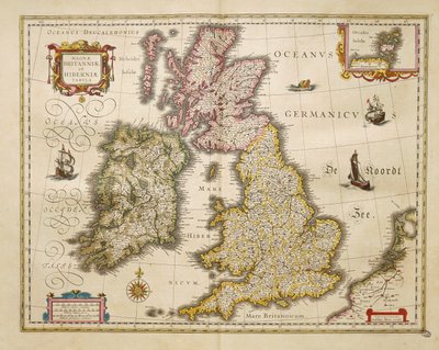 Groot-Brittannië en Ierland uit Theatrum Orbis Terrarum door Willem Bleau, Amsterdam door Willem Blaeu