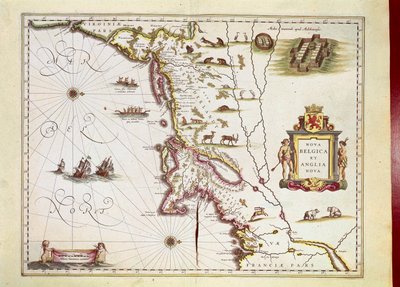 Kaart van Nova Belgica of Nieuw België en van Anglia Nova of Nieuw Engeland door Willem Blaeu