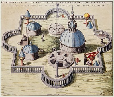 Stelleburgum sive Observatorium Subterraeum, ondergronds astronomisch observatorium in Stjerneborg, ontworpen door Tycho Brahe, tekening door Willem Blaeu, ca 1595 door Willem Blaeu