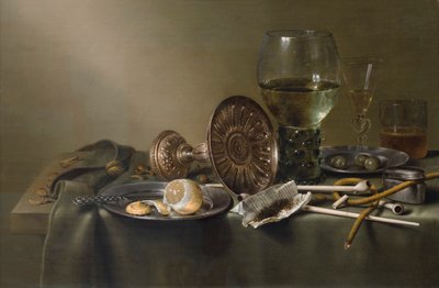Stilleven met glazen en tabak door Willem Claesz. Heda