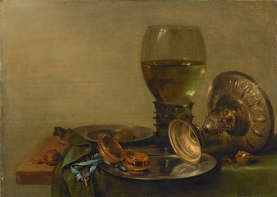 Stilleven met een zilveren tazza door Willem Claesz. Heda
