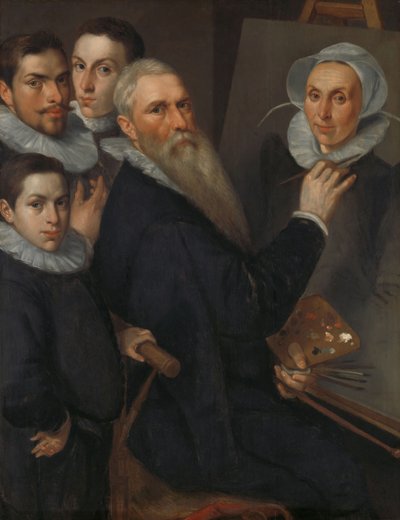 Zelfportret van de schilder en zijn familie door Willem Jacobsz Delff