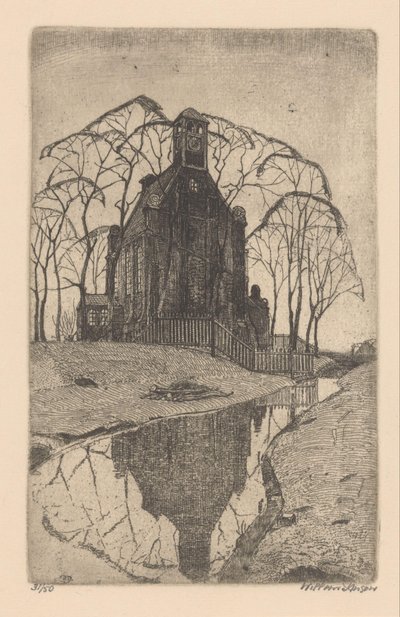 Dorpskerk door Willem Jansen (graveur) (signed by artist)