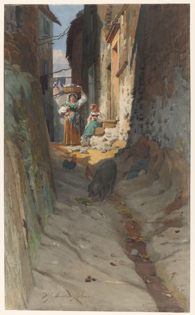 Uitzicht op een kleine straat in Rocca di Papa door Willem Johann Martens
