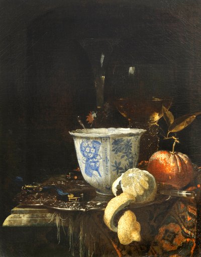 Stilleven met een Chinese porseleinen kom door Willem Kalf