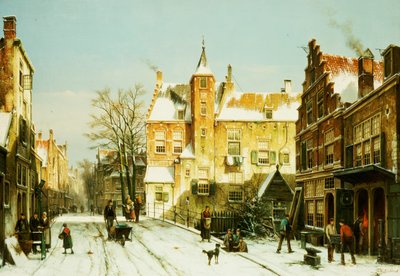 Een Nederlands dorp in de winter door Willem Koekkoek