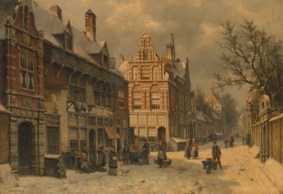 Stadsgezicht in de winter door Willem Koekkoek