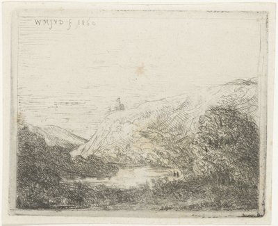 Berglandschap met rivier door Willem Matthias Jan van Dielen