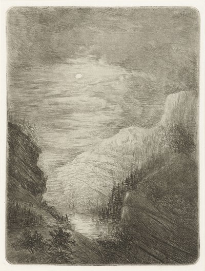 Berglandschap met rivier in maanlicht door Willem Matthias Jan van Dielen