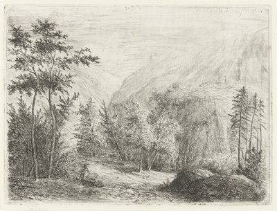 Berglandschap met rustende figuur langs weg door Willem Matthias Jan van Dielen