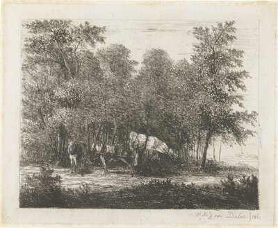 Landschap met man bij volgeladen kar en ingespannen paard door Willem Matthias Jan van Dielen