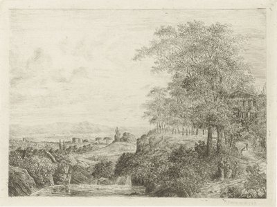 Zuidelijk landschap met tempel en figuren door Willem Matthias Jan van Dielen