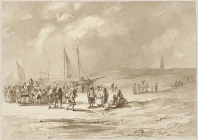 Strand met vissers door Willem Pieter Hoevenaar