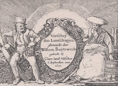 Titelpagina, uit Verscheyden Landtschapjes Diverse Kleine Landschappen, Plaat 1, ca. 1616 door Willem Pietersz. Buytewech