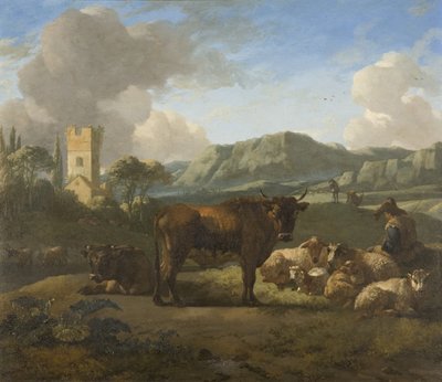 Vee en Herders in een Heuvelachtig Landschap, c.1650-70 door Willem Romeyn