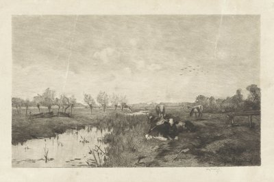 Polderlandschap met koeien door Willem Steelink (II)
